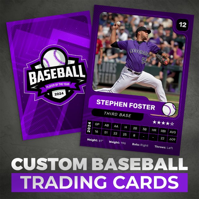 Purple & Black Baseball Player Trading Photo Card (Creator Uploaded)