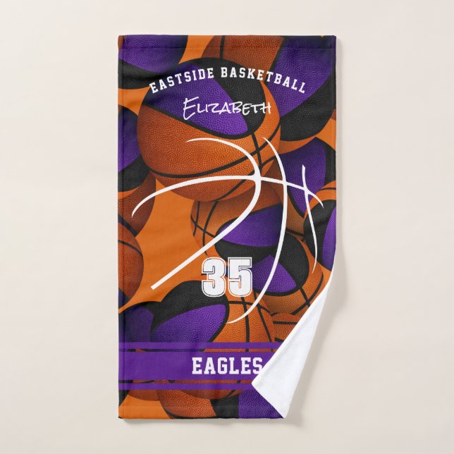 purple black basketball team colours athlete name hand towel (Hand Towel)