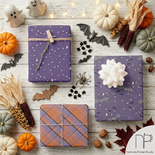 Purple & Black Bats Halloween Wrapping Paper Sheet