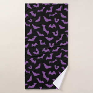 Purple black bats witch horror bath towel