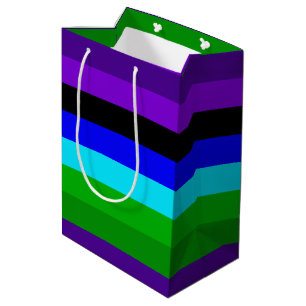 Purple, Black, Blue and Green Stripes Medium Gift Bag