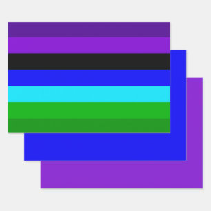 Purple, Black, Blue and Green Stripes Wrapping Paper Sheet