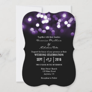 Purple Black Bokeh Glitter Lights Wedding Invites