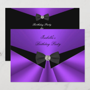 Purple Black Bow Tie Birthday Party Diamond 2 Invitation
