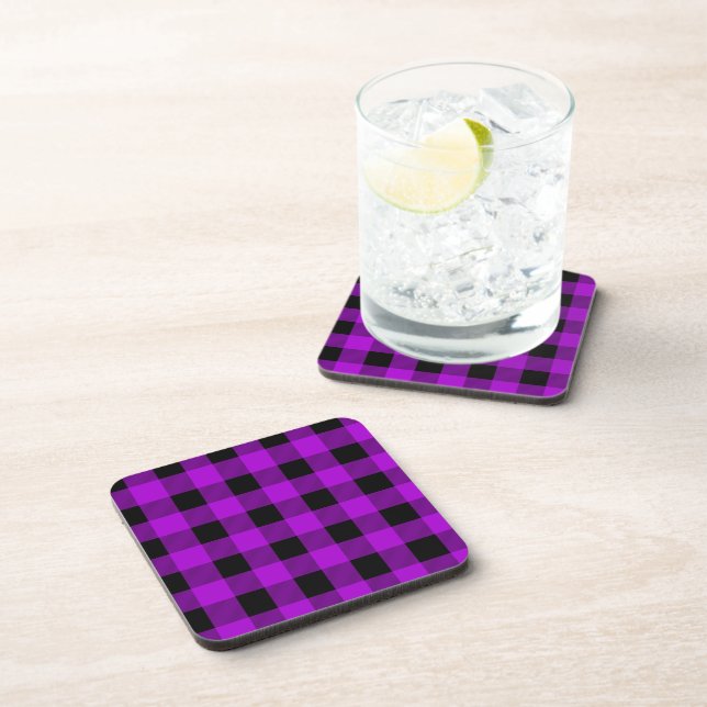 Purple & Black Buffalo Plaid Check | Coaster (Right Side)