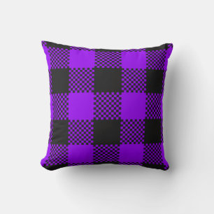Purple & Black Buffalo Plaid Halloween Decor  Cushion