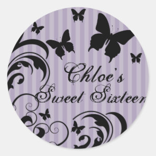 Purple & Black Butterfly Sweet 16 Sticker