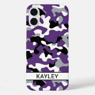Purple Black Camouflage Personalized iPhone 16 Plus Case