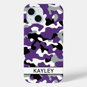 Purple Black Camouflage Personalized iPhone 15 Case