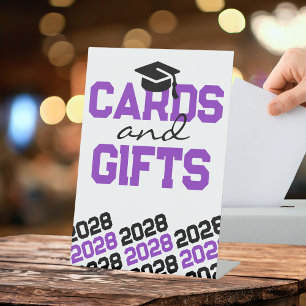 Purple & Black Cards & Gifts Graduation Table Pedestal Sign