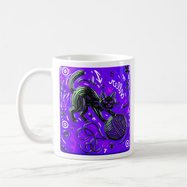 Purple Black Cat Coffee Mug (Left)