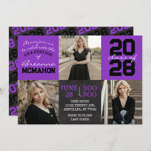 Purple & Black Chalkboard 3 Photo Graduation Invitation