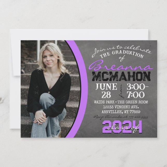 Purple & Black Chalkboard Graduation Invitation (Front)