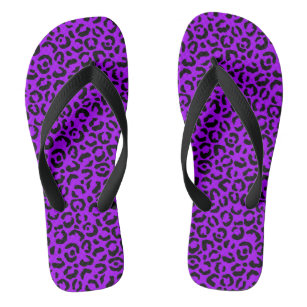 Purple black cheetah print flip flops