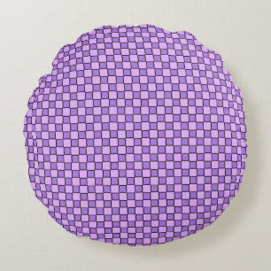 Purple Black Chequerboard Pattern Round Cushion