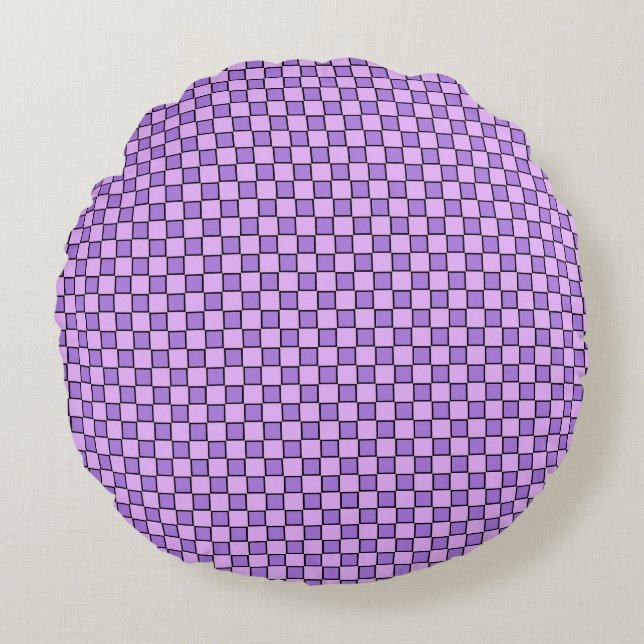 Purple Black Chequerboard Pattern Round Cushion (Front)