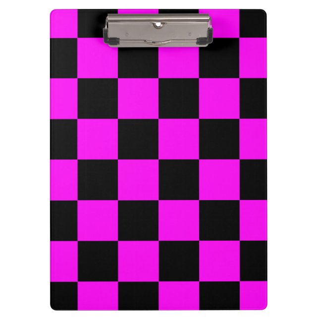Purple Black Chequered Check Pattern Clipboard (Front)