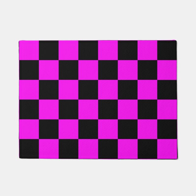 Purple Black Chequered Check Pattern Doormat (Front)