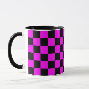 Purple Black Chequered Check Pattern Mug