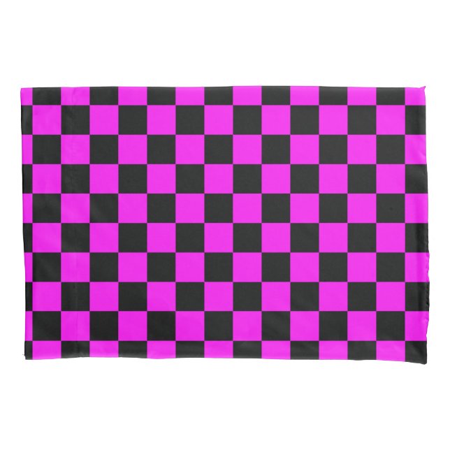 Purple Black Chequered Check Pattern Pillowcase (Front)