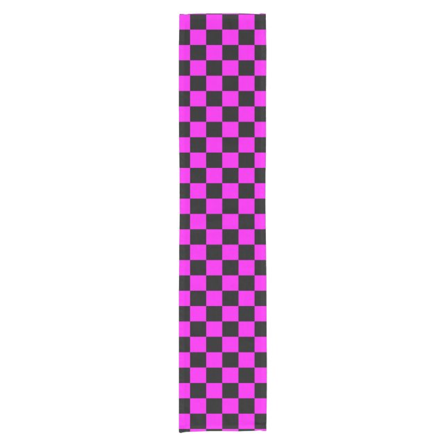 Purple Black Chequered Check Pattern Short Table Runner (Front)