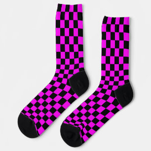 Purple Black Chequered Check Pattern Socks
