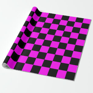 Purple Black Chequered Check Pattern Wrapping Paper