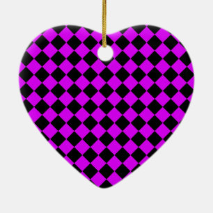 Purple Black Chequered Diamond Pattern Ceramic Tree Decoration