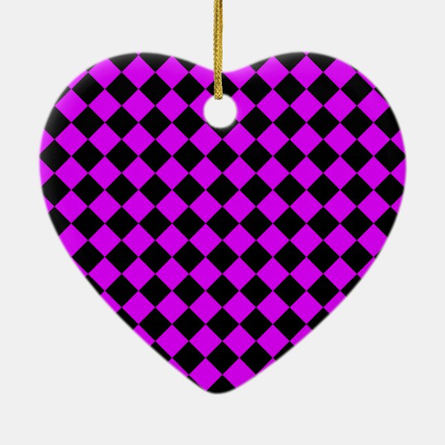Purple Black Chequered Diamond Pattern Ceramic Tree Decoration (Back)