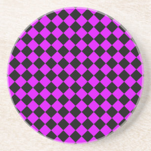Purple Black Chequered Diamond Pattern Coaster
