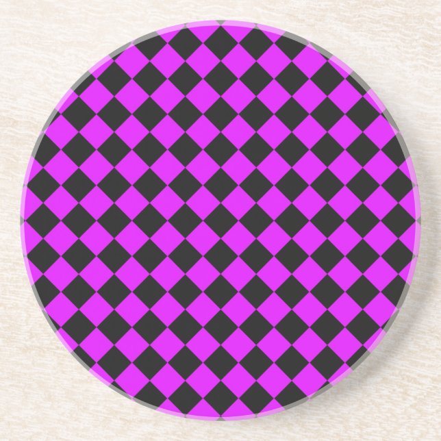 Purple Black Chequered Diamond Pattern Coaster (Front)