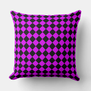 Purple Black Chequered Diamond Pattern Cushion
