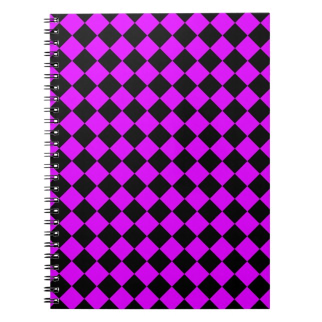 Purple Black Chequered Diamond Pattern Notebook (Front)