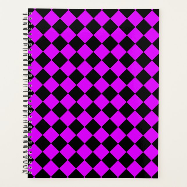 Purple Black Chequered Diamond Pattern Planner (Front)