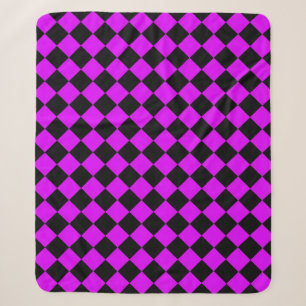 Purple Black Chequered Diamond Pattern Sherpa Blanket