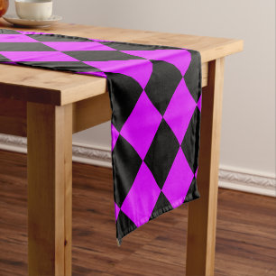 Purple Black Chequered Diamond Pattern Short Table Runner