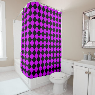 Purple Black Chequered Diamond Pattern Shower Curtain