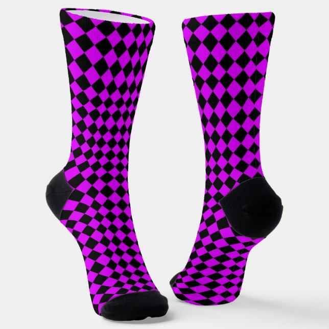 Purple Black Chequered Diamond Pattern Socks (Angled)
