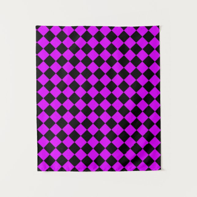 Purple Black Chequered Diamond Pattern Tapestry (Front)