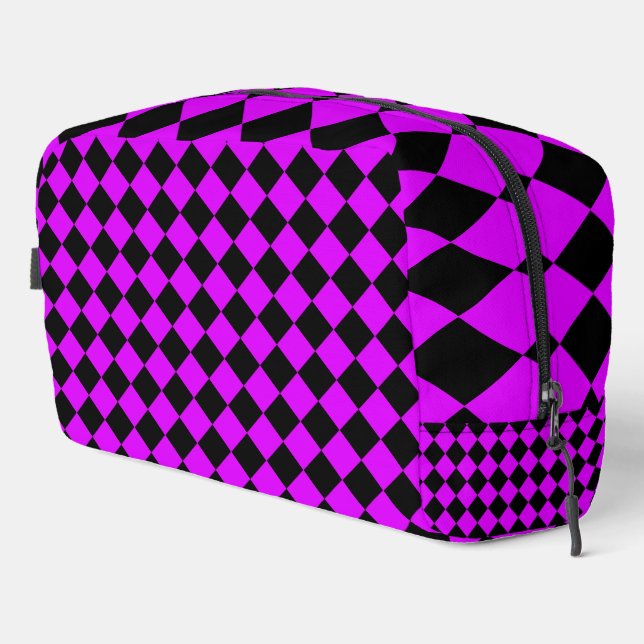 Purple Black Chequered Diamond Pattern Toiletry Ba Dopp Kit (Right Corner)