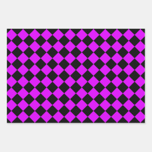 Purple Black Chequered Diamond Pattern Wrapping Paper Sheet