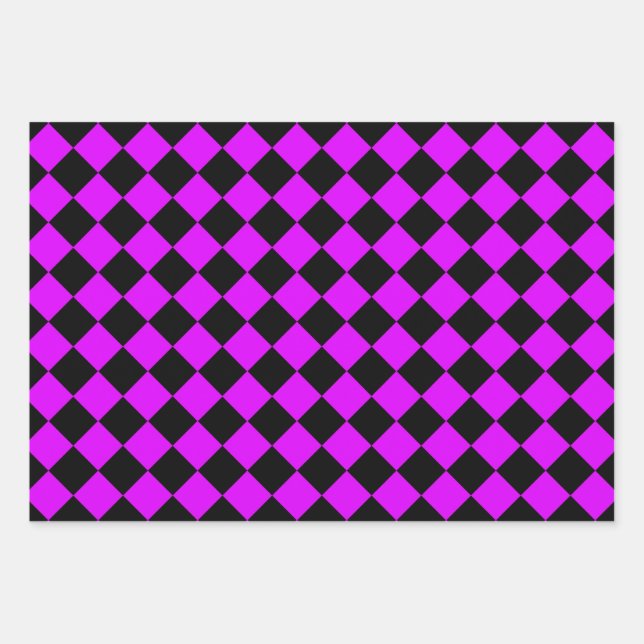 Purple Black Chequered Diamond Pattern Wrapping Paper Sheet (Front)