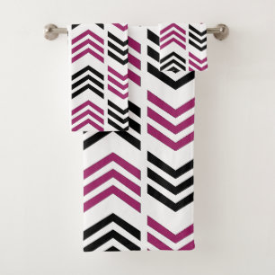 Purple Black Chevron Geometric  Bath Towel Set