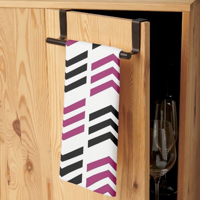 Purple Black Chevron Geometric Tea Towel (Thirds Fold)