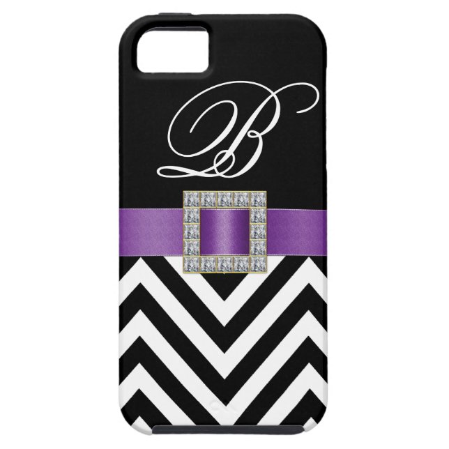 PURPLE BLACK CHEVRON MONOGRAM Case-Mate iPhone CASE (Back)
