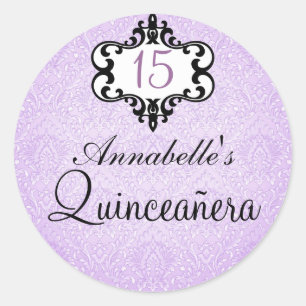Purple & Black Chic Damask Quinceañera Sticker