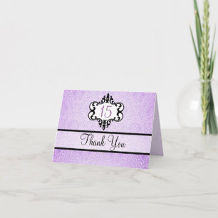 Purple & Black Chic Damask Thank You card
