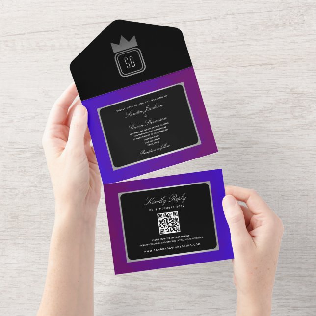 Purple Black Chic Jewel Tone Wedding All In One Invitation (Tearaway)