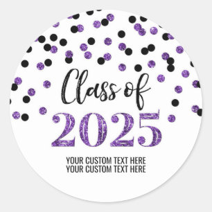 Purple Black Confetti Graduation 2025 Classic Round Sticker