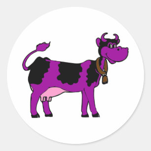 Purple & Black Cow With Pink Nipples Classic Round Sticker
